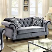 Gray fabric glam style tufted sofa additional photo 4 of 4