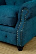 Nailhead trim / button tufted teal fabric sofa additional photo 2 of 4