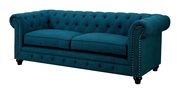 Nailhead trim / button tufted teal fabric sofa by Furniture of America additional picture 3