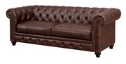 Nailhead trim / button tufted brown leather sofa additional photo 2 of 4