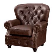 Nailhead trim / button tufted brown leather chair additional photo 2 of 1