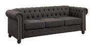 Dark gray linen like fabric tufted style sofa additional photo 4 of 4
