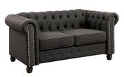 Dark gray linen like fabric tufted style sofa additional photo 5 of 4