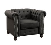Dark gray linen like fabric tufted style chair additional photo 2 of 1