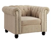 Ivory linen like fabric tufted style chair additional photo 2 of 1