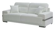Contemporary white leatherette silver trim sofa additional photo 2 of 4