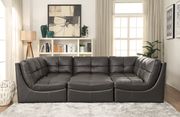 Gray leatherette 6pcs modular sectional sofa additional photo 2 of 4