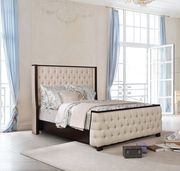 Beige linen wingback design transitional king bed by Furniture of America additional picture 5