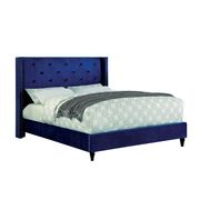 Navy linen-like fabric simple platform bed by Furniture of America additional picture 2