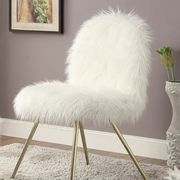 White/Gold Fur Contemporary Accent Chair additional photo 3 of 2