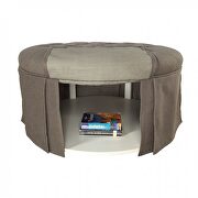 Gray button tufted fabric transitional round ottoman additional photo 2 of 2