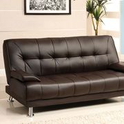 Dark Brown/Chrome Contemporary Leatherette Futon Sofa additional photo 2 of 3