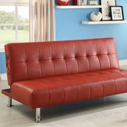 Red/Chrome Contemporary Leatherette Futon Sofa additional photo 2 of 3