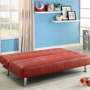 Red/Chrome Contemporary Leatherette Futon Sofa additional photo 4 of 3