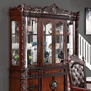 Beautiful twisted rope carvings hutch & buffet in brown cherry finish additional photo 2 of 4