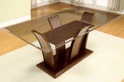 Glass top contemporary cherry base dining table additional photo 2 of 1