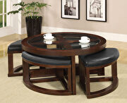 Dark walnut transitional round coffee table w/ 4 stools by Furniture of America additional picture 3
