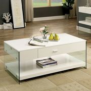 White coffee table w/ drawer and glass legs by Furniture of America additional picture 3
