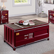Container inspired design red metal construction coffee table by Furniture of America additional picture 10