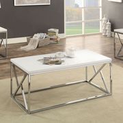 White/chrome 3pcs contemporary coffee table set by Furniture of America additional picture 2