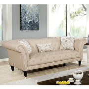 Soft beige linen fabric sofa additional photo 2 of 9