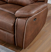 Dynamically upholstered brown faux-leather power recliner sofa additional photo 2 of 6