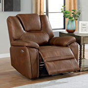 Dynamically upholstered brown faux-leather power recliner sofa additional photo 5 of 6