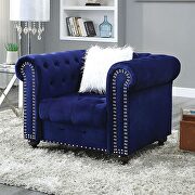 Button tufted blue velvet-like fabric sofa additional photo 3 of 4