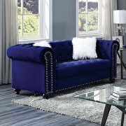 Button tufted blue velvet-like fabric sofa additional photo 4 of 4