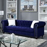 Button tufted blue velvet-like fabric sofa additional photo 5 of 4
