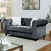 Button tufted gray velvet-like fabric sofa additional photo 4 of 4