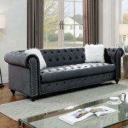 Button tufted gray velvet-like fabric sofa additional photo 5 of 4