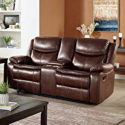 Superior cognac brown leatherette recliner sofa additional photo 3 of 7