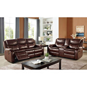 Superior cognac brown leatherette recliner sofa additional photo 4 of 7