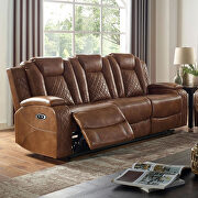 Brown deluxe detailed upholstery power recliner sofa additional photo 2 of 5