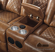 Brown deluxe detailed upholstery power recliner sofa additional photo 3 of 5