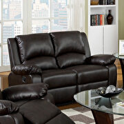 Rustic dark brown leatherette motion recliner sofa additional photo 2 of 5