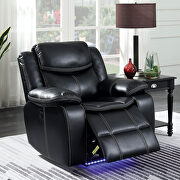 Black breathable leatherette power recliner sofa additional photo 4 of 13