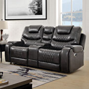 Diamond tufted gray faux leatheratte power recliner sofa by Furniture of America additional picture 3