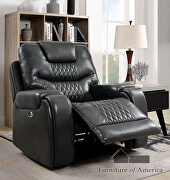 Diamond tufted gray faux leatheratte power recliner sofa by Furniture of America additional picture 4