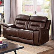 Brown luxurious leather transitional power recliner sofa additional photo 2 of 3