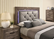 Natural tone button tufted headboard rustic platfrom bed additional photo 3 of 6