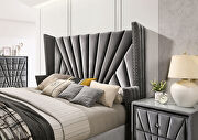Gray fabric art deco-inspired design platfrom bed additional photo 5 of 11