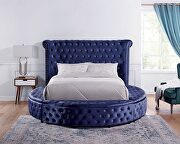 Blue padded flannelette fabric glam style bed additional photo 4 of 5