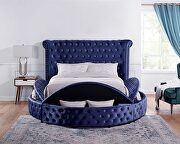 Blue padded flannelette fabric glam style bed additional photo 5 of 5
