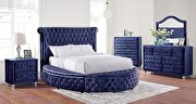 Blue padded flannelette fabric glam style king bed by Furniture of America additional picture 4