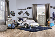 Blue/ white finish race car design bed by Furniture of America additional picture 2