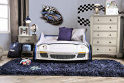 Blue/ white finish race car design bed by Furniture of America additional picture 9