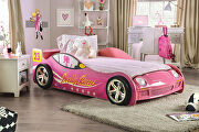 Pink finish race car design youth bed additional photo 2 of 9