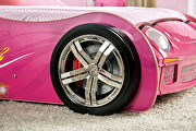 Pink finish race car design youth bed additional photo 3 of 9